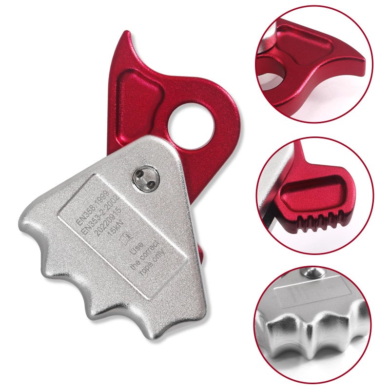 نيودوار NewDoar Rope Grab Ascender 15KN Riser Adjuster يناسب حبل 12 مم لإنقاذ حماية التسلق الهزاز (أحمر) - Image 3